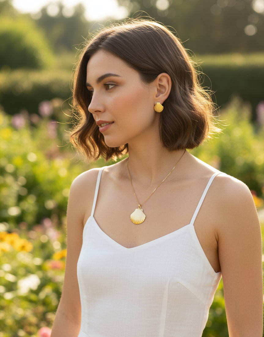 Shell Shaped Gold Pendant Set