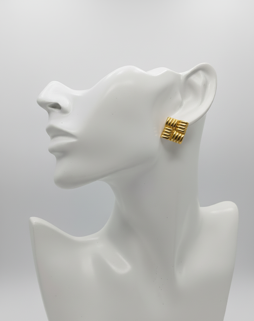 Ribbed Gold Statement Earrings - Image 2