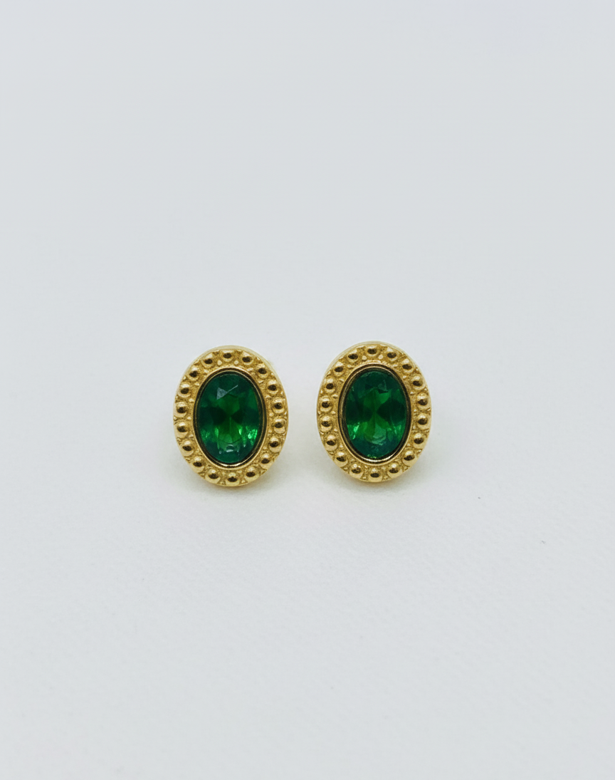 Emerald Green Stud Earrings - Image 2